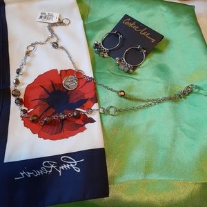 Cookie Lee Multi Ring Convertible‎ Necklace & Beaded Silver Hoops - Item # 129